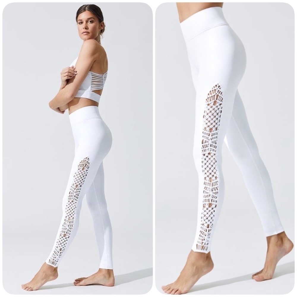 Carbon38 White Macrame Crochet Cutout High Waisted Leggings Womens Size Medium